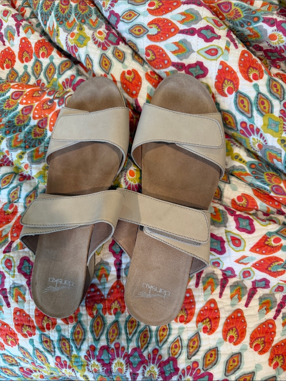 Dansko Beige Double-Strap Slide Sandals
